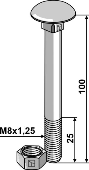 81006034v Bolt M8x1,25x100 m. møtrik - galvaniseret