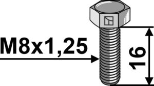 8169338 Bolt M8x1,25x16 u. møtrik - galvaniseret