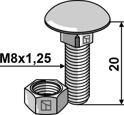 Bolt M8x1,25x20 m. møtrik - galvaniseret