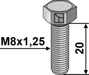 8209338 Bolt M8x1,25x20 u. møtrik - galvaniseret