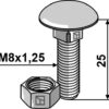 Bolt M8x1,25x25 m. møtrik - galvaniseret