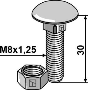 8306034v Bolt M8x1,25x30 m. møtrik - galvaniseret