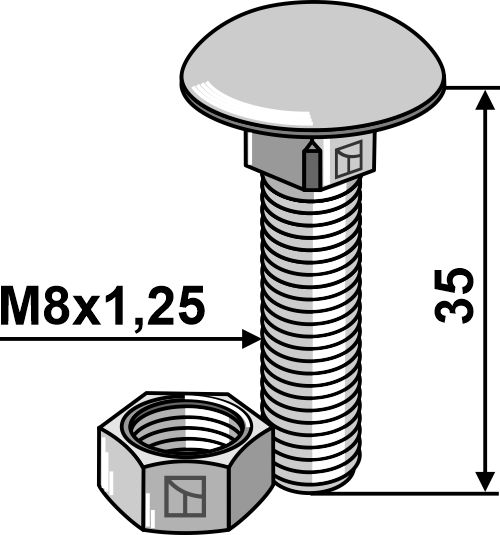 Bolt M8x1,25x35 m. møtrik - galvaniseret