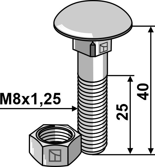 Bolt M8x1,25x40 m. møtrik - galvaniseret