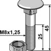 Bolt M8x1,25x45 m. møtrik - galvaniseret