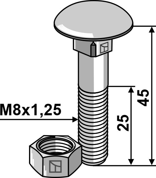 Bolt M8x1,25x45 m. møtrik - galvaniseret