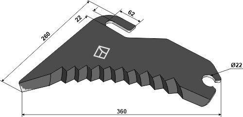 Kniv til rundballepresser 360mm - (hårdmetal belagt) bagside