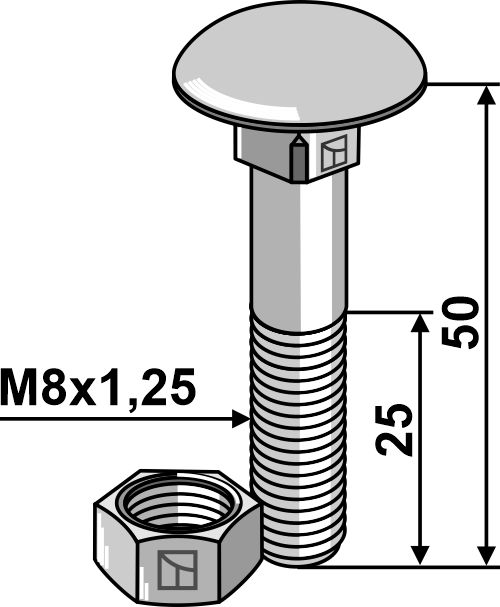 Bolt M8x1,25x50 m. møtrik - galvaniseret