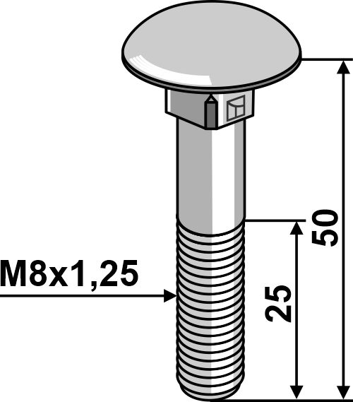 Bolt M8x1,25x50 u. møtrik - galvaniseret