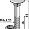 Bolt M8x1,25x55 m. møtrik - galvaniseret