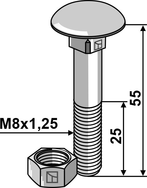 Bolt M8x1,25x55 m. møtrik - galvaniseret