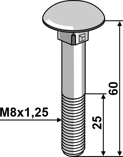 Bolt M8x1,25x60 u. møtrik - galvaniseret