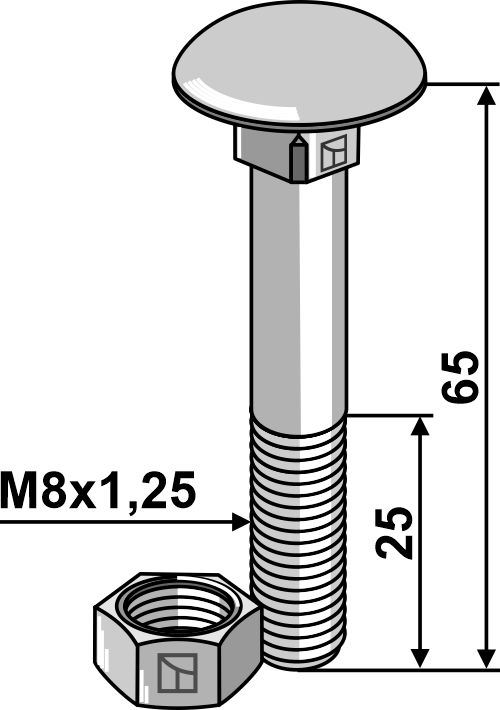 Bolt M8x1,25x65 m. møtrik - galvaniseret