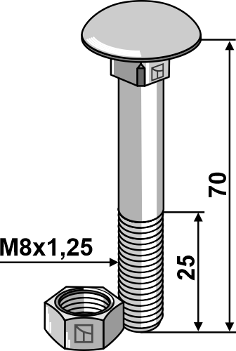 Bolt M8x1,25x70 m. møtrik - galvaniseret