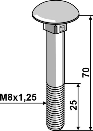 8706038v Bolt M8x1,25x70 u. møtrik - galvaniseret