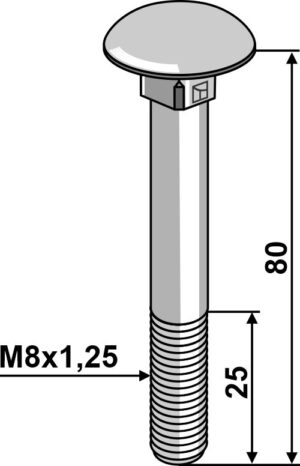 8806038v Bolt M8x1,25x80 u. møtrik - galvaniseret