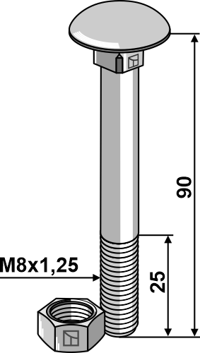 8906034v Bolt M8x1,25x90 m. møtrik - galvaniseret