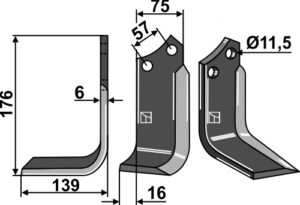 agri-01l Fræserkniv 176x75mm, venstre