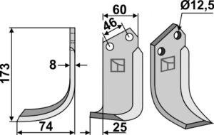 bcs-10l Fræserkniv 173x60mm, venstre