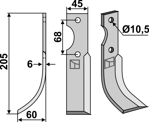 Fræserkniv 205x45mm, venstre
