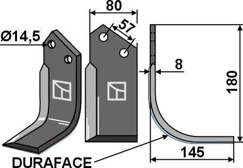 Fræserkniv 180x80mm, højre - DURAFACE