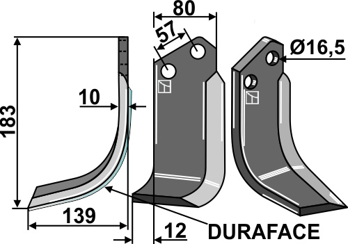 Fræserkniv DURAFACE 183x80mm, venstre