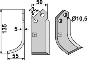 com-02l Fræserkniv 135x50mm, venstre