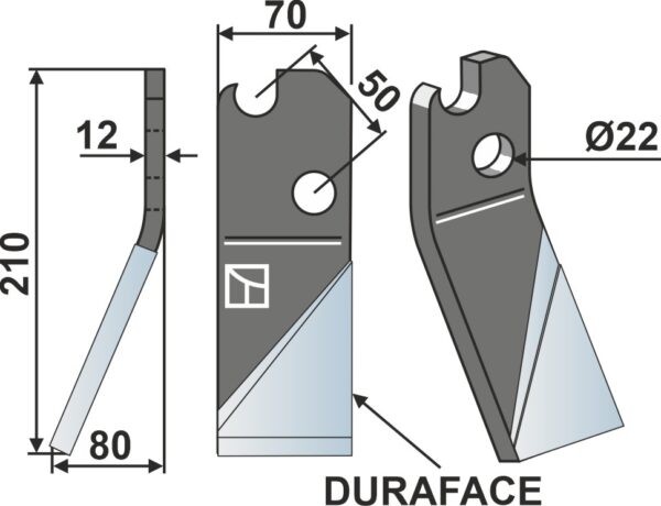 Fræserkniv DURAFACE 210x70mm, venstre