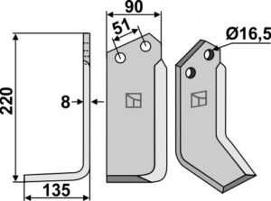 how-33l Fræserkniv 220x90mm, venstre