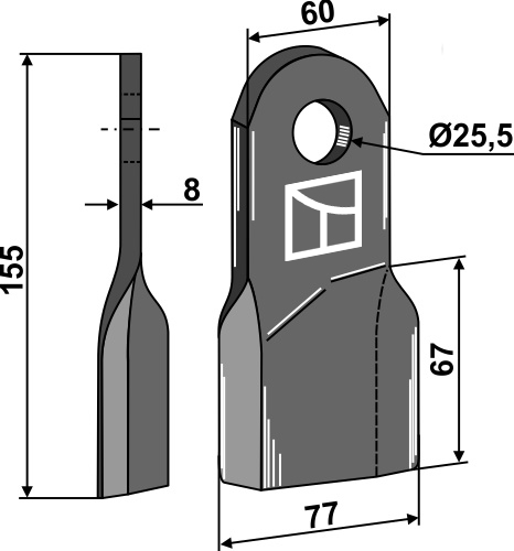 Slagle 155x60mm, højre