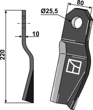 Slagle kniv 220x80mm, højre
