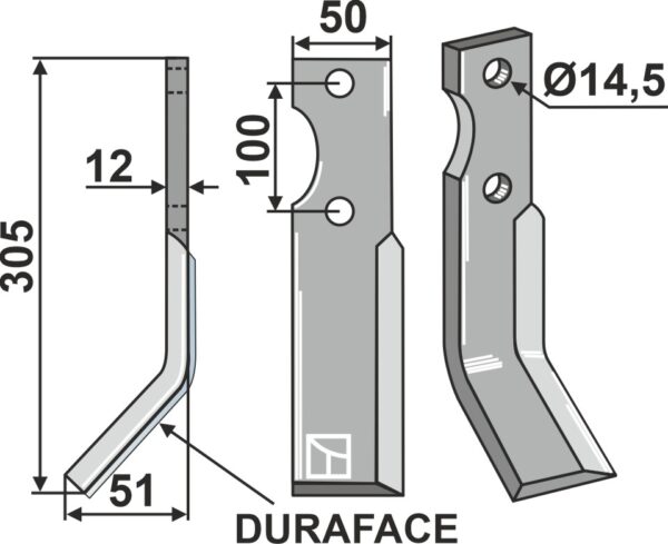 Fræserkniv DURAFACE 300x50mm, venstre