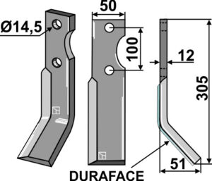 Fræserkniv DURAFACE 305x50mm, højre