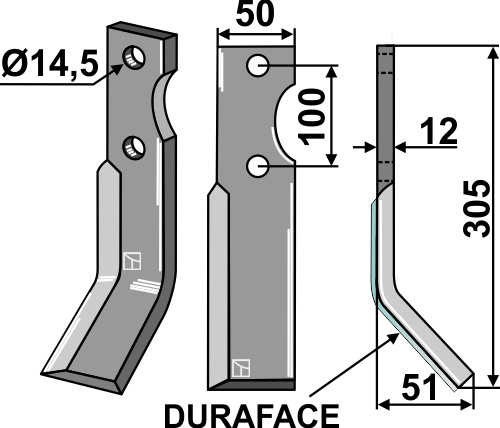 Fræserkniv DURAFACE 305x50mm, højre