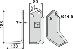 kro-04l Fræserkniv 188x80mm, venstre