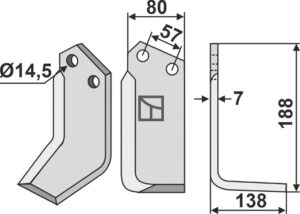 kro-04r Fræserkniv 188x80mm, højre