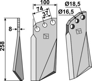 kuh-03l Fræserkniv 258x100mm, venstre