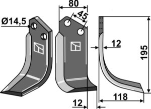 kve-10r Fræserkniv 195x80mm, højre