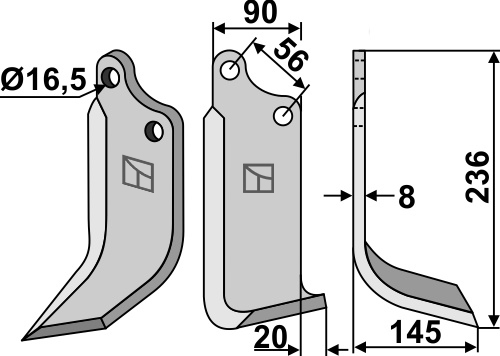 Fræserkniv 236x09mm, højre