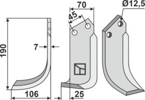nar-13l Fræserkniv 190x70mm, venstre