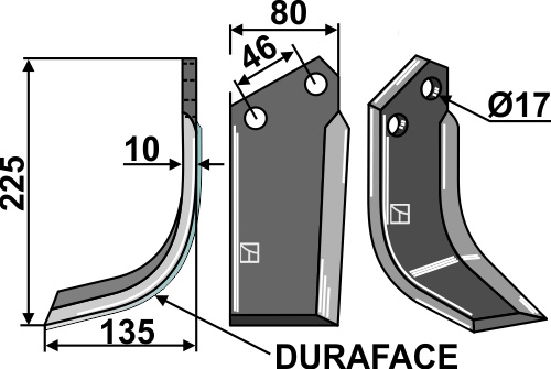 Fræserkniv DURAFACE 225x80mm, venstre
