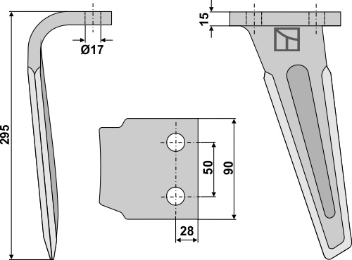 Rotorharvetand 295mm, venstre