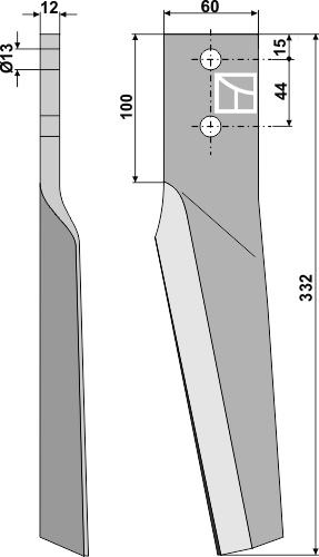 Rotorharvetand 332mm, højre
