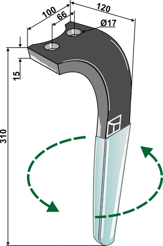 Rotorharvetand (DURAFACE) 310mm, venstre