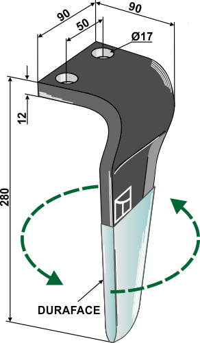 Rotorharvetand (DURAFACE) 280mm, venstre