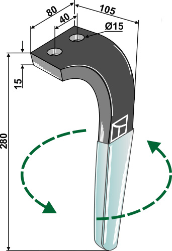 Rotorharvetand (DURAFACE) 280mm, venstre