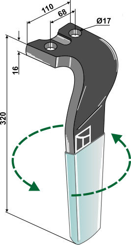 Rotorharvetand (DURAFACE) 320mm, venstre