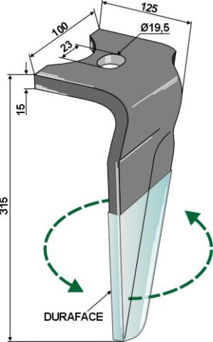 Rotorharvetand (DURAFACE) 315mm, venstre