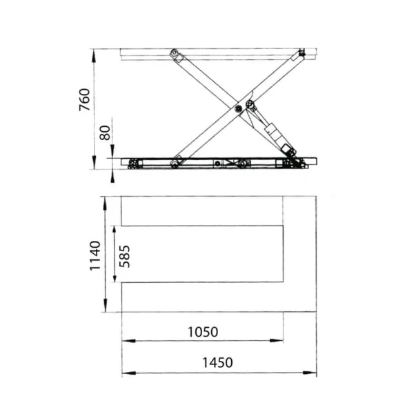 ulb1000-maal.jpg El-hydraulisk løftebord med u-form - 235 kg