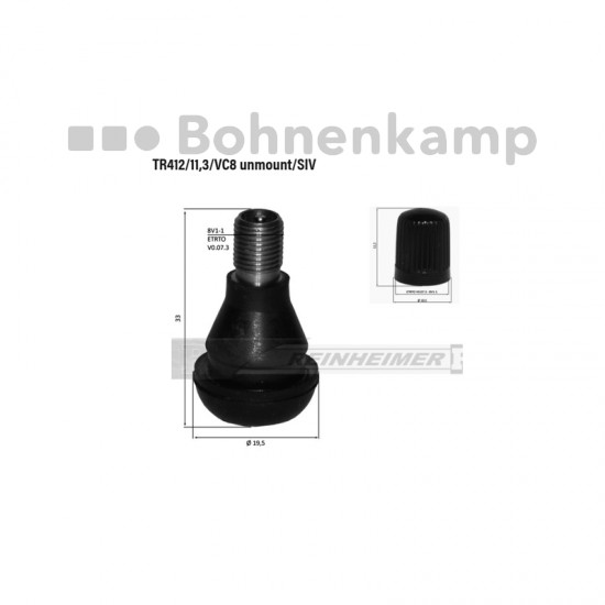 PKW-Ventil, TR 412 snap in, lose Kappe